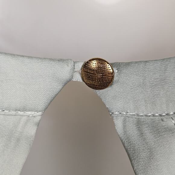 Anthropologie Smocked Blouson Sleeve Blouse Sage Green Open Back Satin Party L - Picture 11 of 16